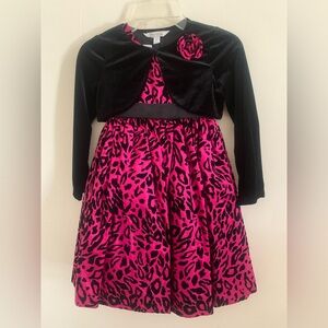 Pippa & Julie Black Velvet Bolero with Fushia Leopard Print Dress